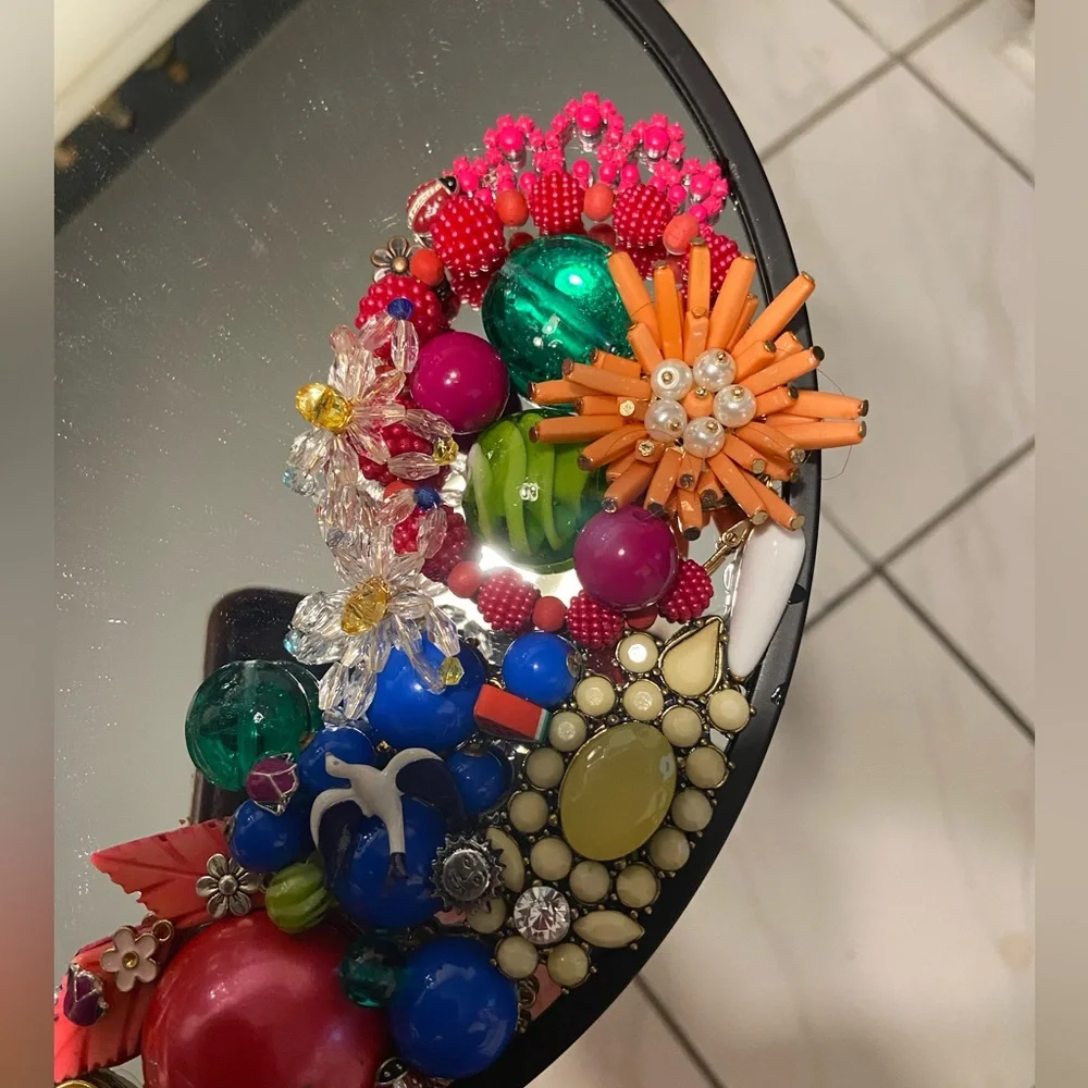Hand Decorated Up-cycled 10 Inch Mirror